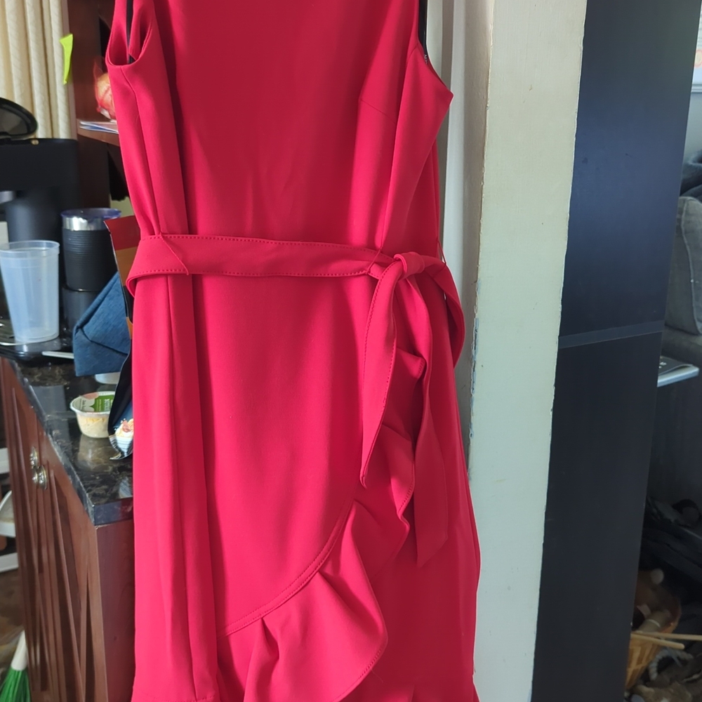 Calvin Klein Pink Asymmetrical Ruffled Sheath Dress